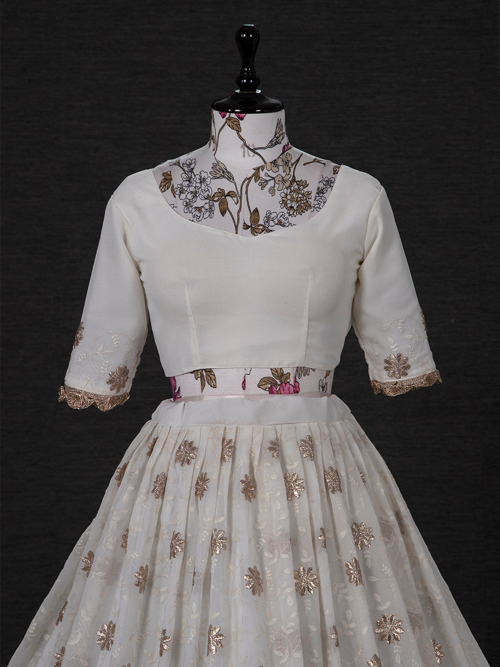 White Color Thread Embroidery Work Georgette South Indian Lehenga Choli Clothsvilla