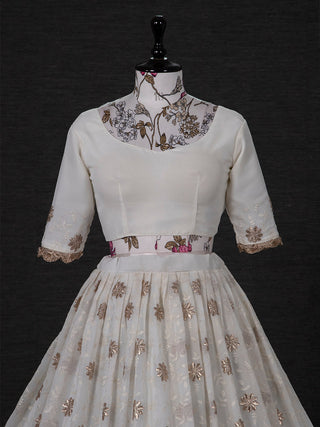 White Color Thread Embroidery Work Georgette South Indian Lehenga Choli Clothsvilla