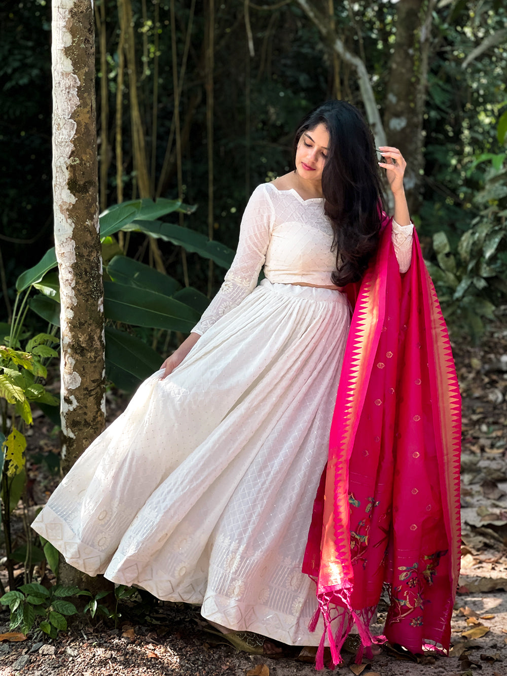 White Color  Lucknowi & Sequins Embroidery work Georgette Lehenga Clothsvilla