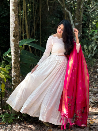 White Color  Lucknowi & Sequins Embroidery work Georgette Lehenga Clothsvilla