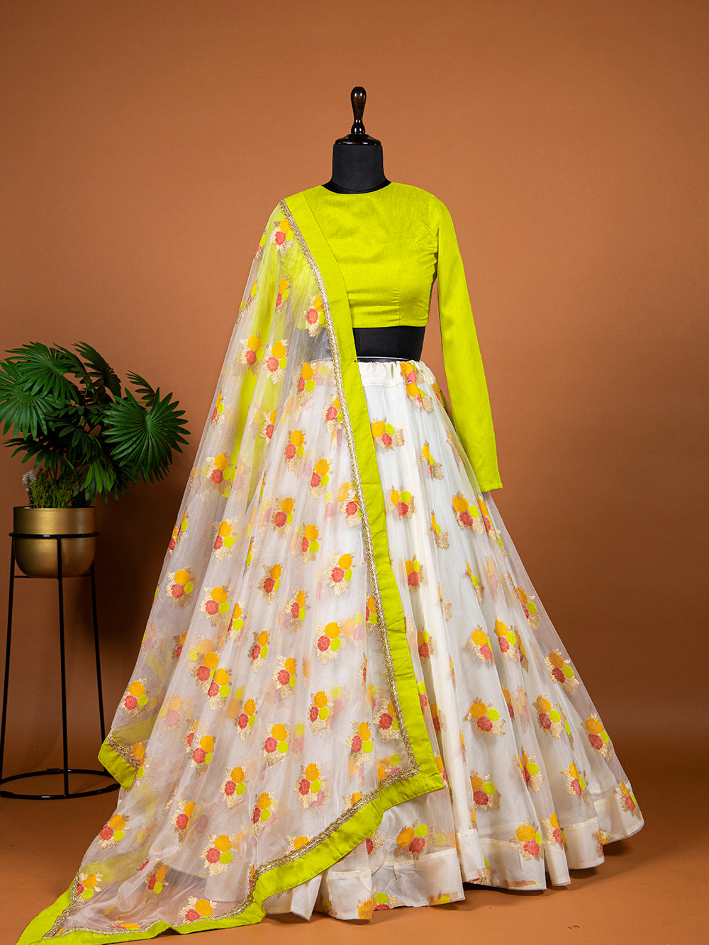 White Color Weaving Wok Organza Lehenga Choli Clothsvilla