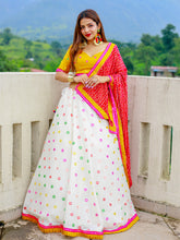 Load image into Gallery viewer, White Color Paper Mirror Work with Lace Border And Pure Cotton Lahenga Clothsvilla