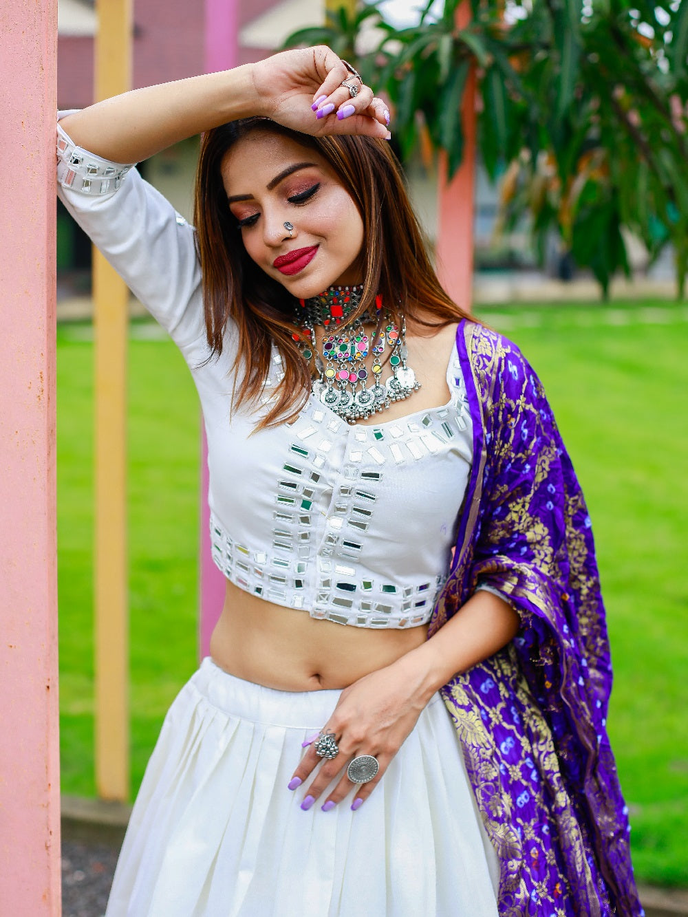 White Color Plain Cotton Lehenga Choli With Bandhej Dupatta Clothsvilla