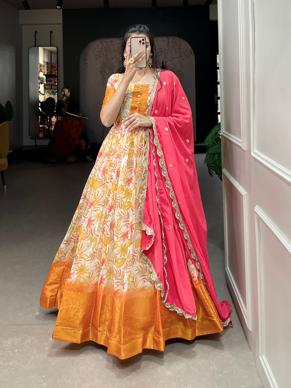 White Color Printed With Weaving Work Patta Soft Chanderi  Dress Clothsvilla