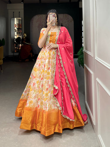 White Color Printed With Weaving Work Patta Soft Chanderi  Dress Clothsvilla