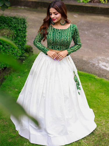 White Color Plain Pure Cotton Co-ord Set Lehenga Choli Clothsvilla
