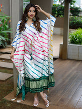 Load image into Gallery viewer, White Color Digital Bandhej Printed Pure Gaji Silk Kaftan Clothsvilla