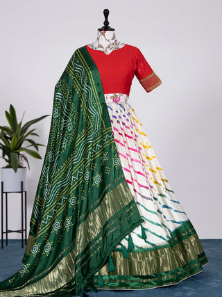 White Color Digital Bandhej Print Pure Gaji Silk Lehenga Choli Clothsvilla