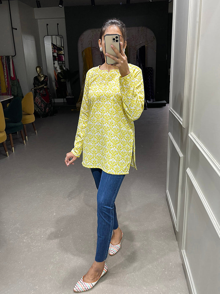 White Color Printed R Cotton Top Clothsvilla