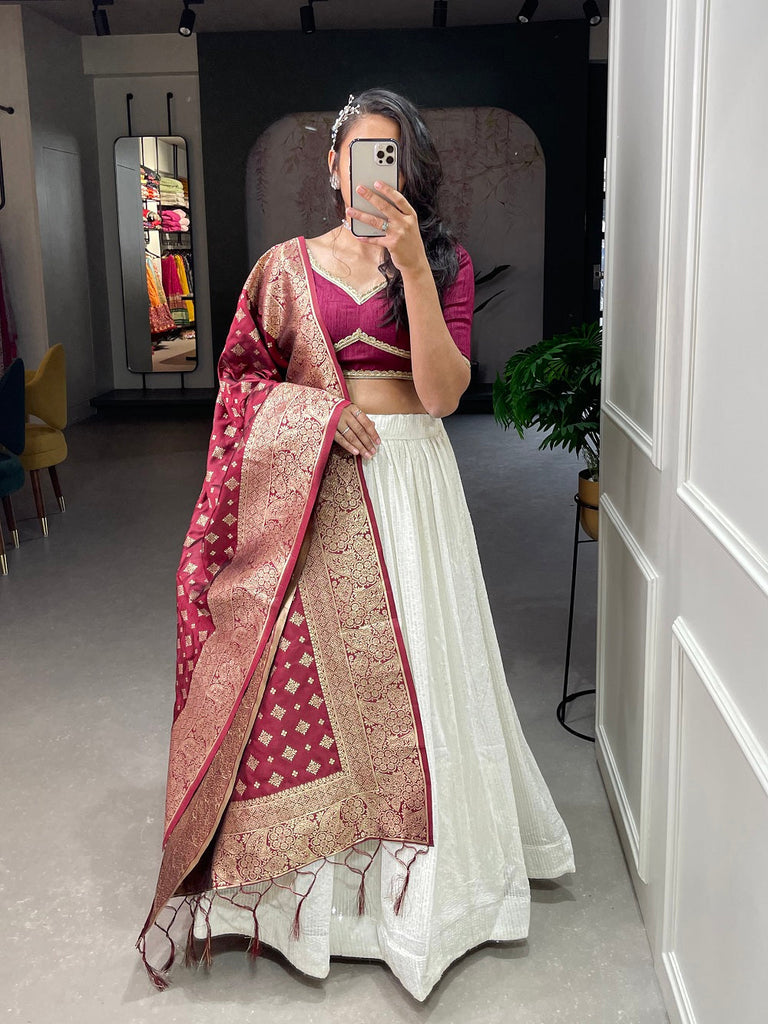 White Color Sequins and Thread Embroidery Work Georgette Lehenga Choli Clothsvilla