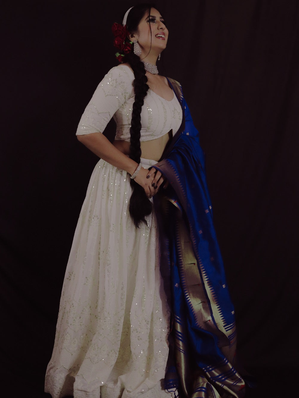 White Color Sequins And Thread Work Georgette Lehenga Choli Set Clothsvilla