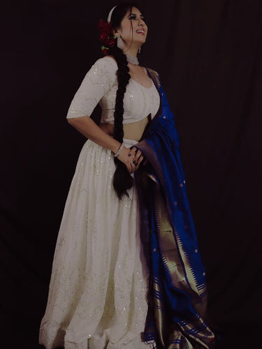 White Color Sequins And Thread Work Georgette Lehenga Choli Set Clothsvilla