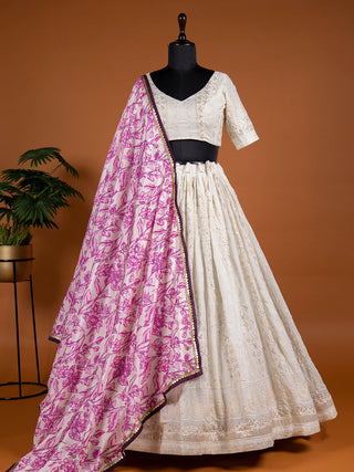 White Color Sequins And Thread Embroidery Work Georgette Lehenga Choli Clothsvilla