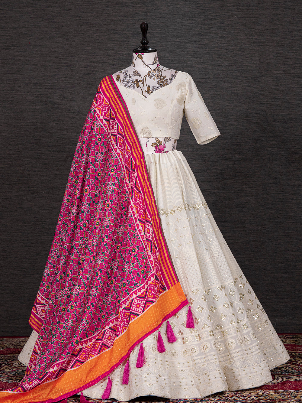 White Color Sequins And Thread Embroidery Work Georgette Lehenga Choli With Chinon Dupatta Clothsvilla
