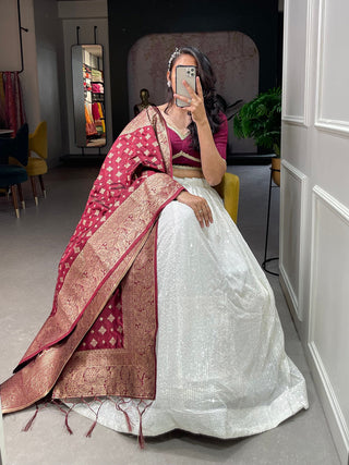 White Color Sequins and Thread Embroidery Work Georgette Lehenga Choli Clothsvilla