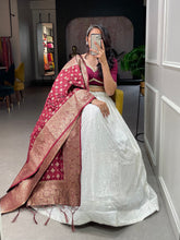 Load image into Gallery viewer, White Color Sequins and Thread Embroidery Work Georgette Lehenga Choli Clothsvilla