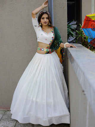 White Color Pure Cotton Navaratri Special Chaniya Choli Clothsvilla