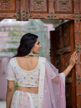 White Color  Lucknowi Work Georgette Chaniya Choli Clothsvilla