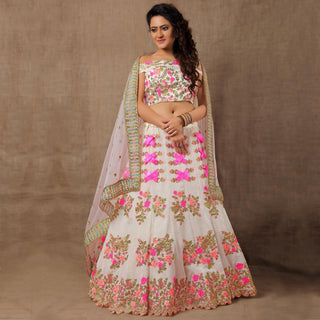 White Party Wear Embroidered Silk Lehenga Choli Clothsvilla