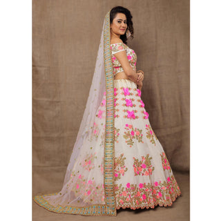 White Party Wear Embroidered Silk Lehenga Choli Clothsvilla