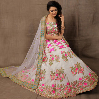 White Party Wear Embroidered Silk Lehenga Choli Clothsvilla