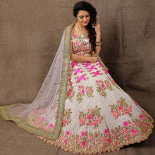 Load image into Gallery viewer, White Party Wear Embroidered Silk Lehenga Choli Clothsvilla