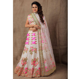 White Party Wear Embroidered Silk Lehenga Choli Clothsvilla