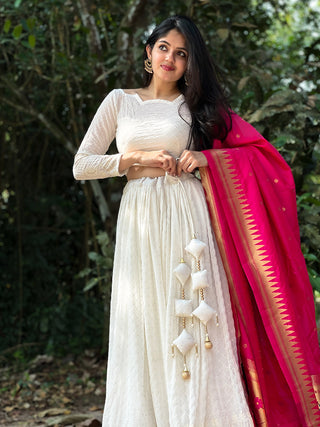 White Color  Lucknowi & Sequins Embroidery work Georgette Lehenga Clothsvilla