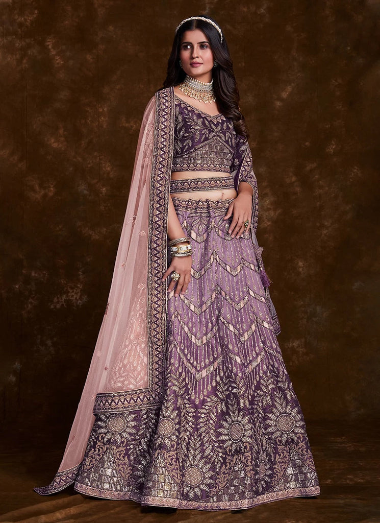 Wine Art Silk Lehenga Choli with Intricate Thread, Zari & Sequin Work Clothsvilla