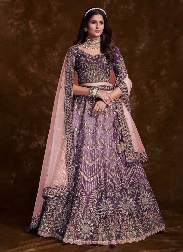 Wine Art Silk Lehenga Choli with Intricate Thread, Zari & Sequin Work Clothsvilla