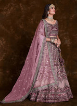 Load image into Gallery viewer, Wine Art Silk Thread, Zari, Sequins &amp; Zarkan Work Bridal Lehenga Clothsvilla