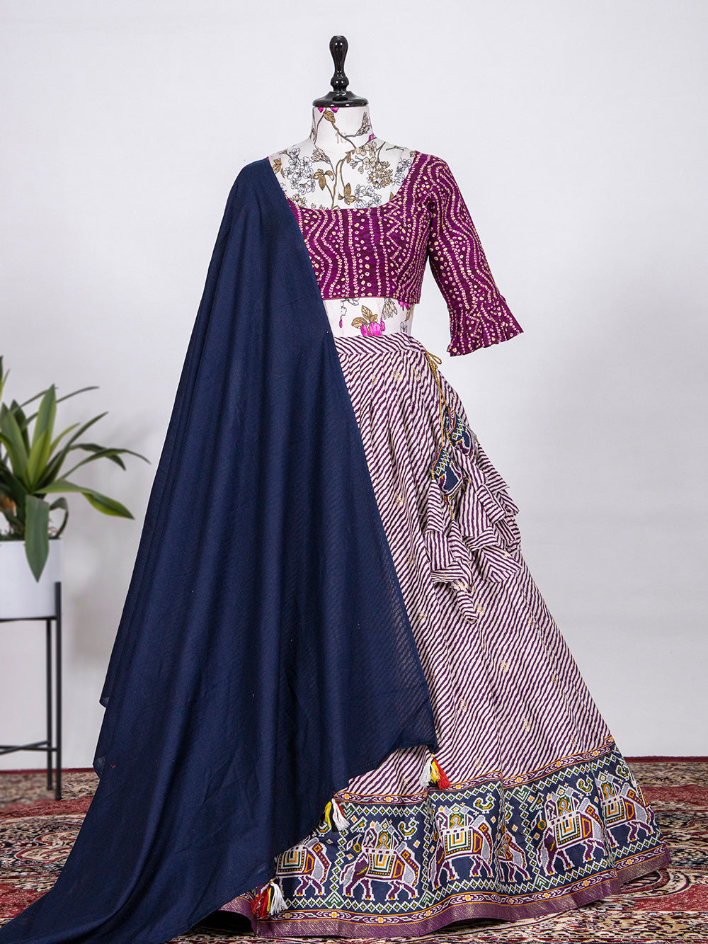 Wine Color Printed With Foil Cotton Lehenga Clothsvilla Main image