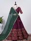 Wine Color Crochet Work Chinon printed Lehenga Clothsvilla
