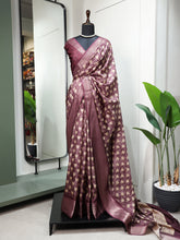 Load image into Gallery viewer, Wine Color Printed With Zari Border Dola Silk Saree Clothsvilla