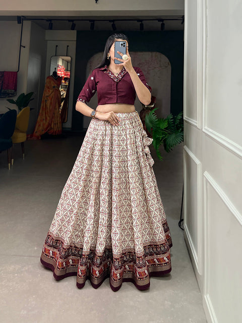 Wine Color Patola With Foil Print Rayon Cotton Co-ord Set Lehenga Choli Clothsvilla Main image