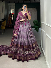 Load image into Gallery viewer, Wine Color Dot And Ikkat Print With Foil Work Tussar Silk Lehenga Choli Clothsvilla