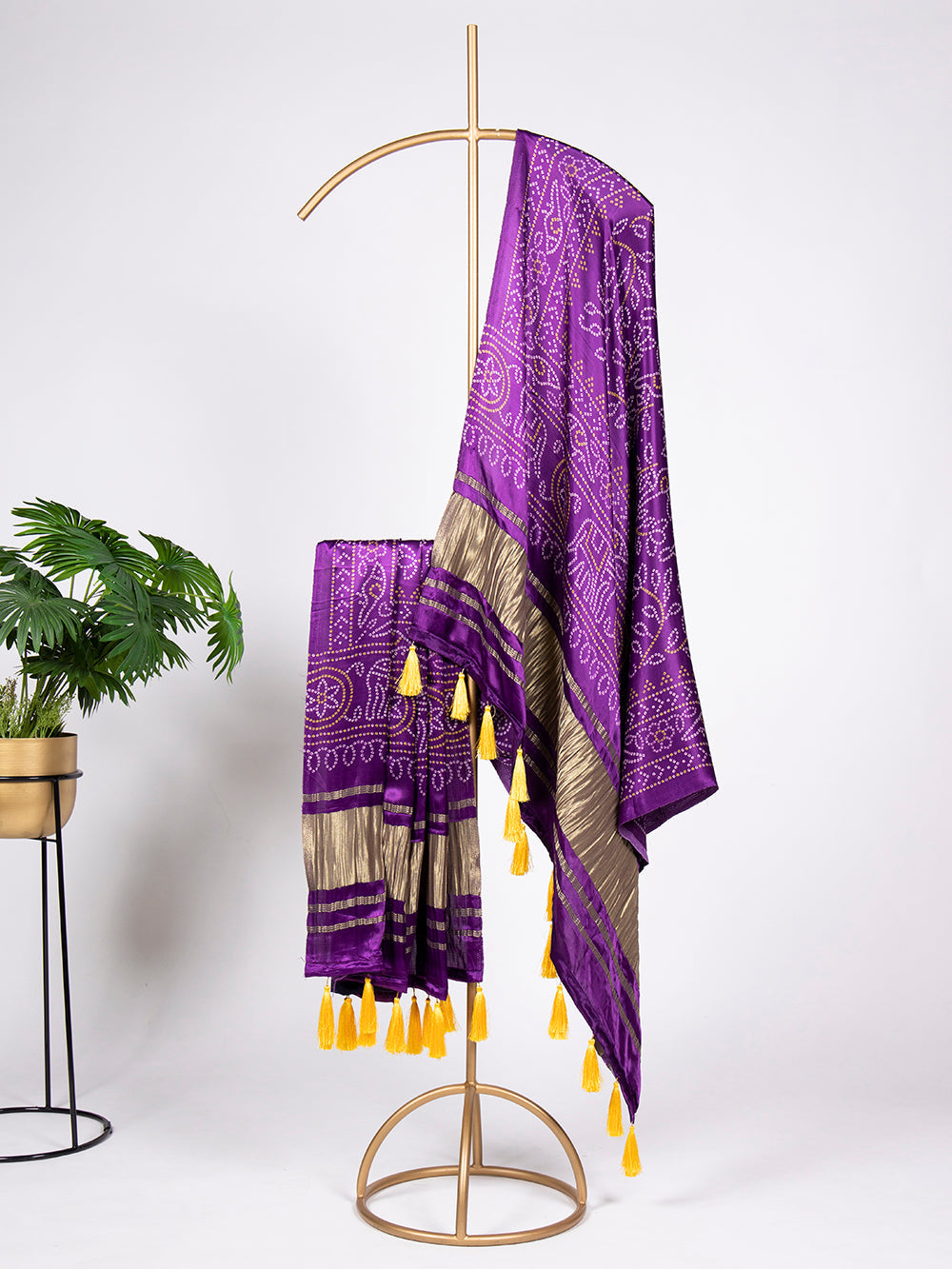 Wine Color Digital Bandhej Printed Gaji Silk Dupatta ClothsVilla.com