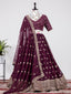 Wine Color Sequins & Embroidery Thread Work Georgette Lehenga Choli Clothsvilla