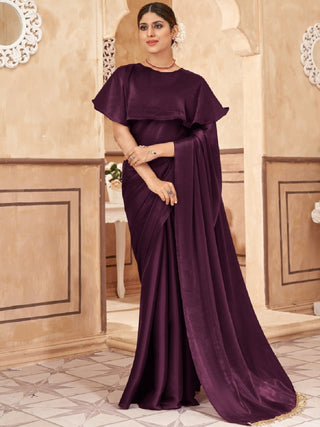 Wine Color Plain Jimi Silk Saree Clothsvilla