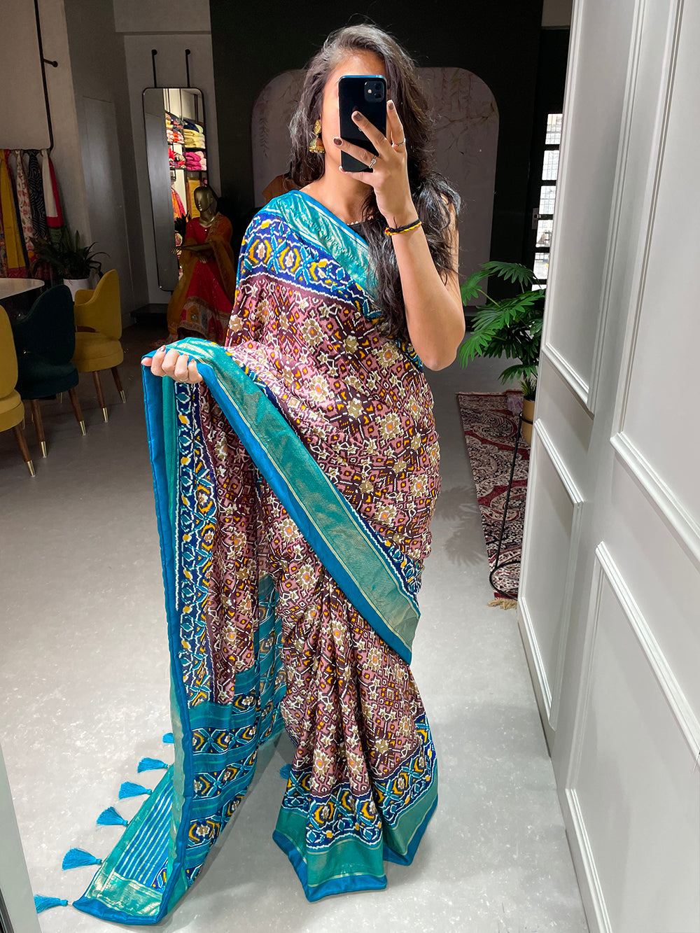 Wine Color Patola Printed Dola Silk Saree Clothsvilla