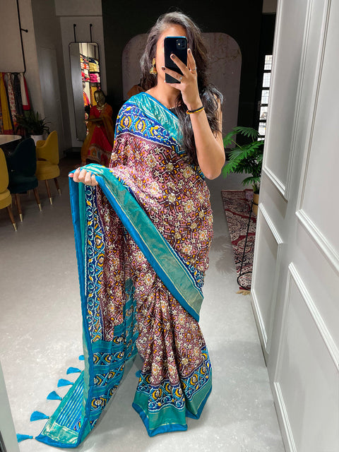 Wine Color Patola Printed Dola Silk Saree Clothsvilla Main image