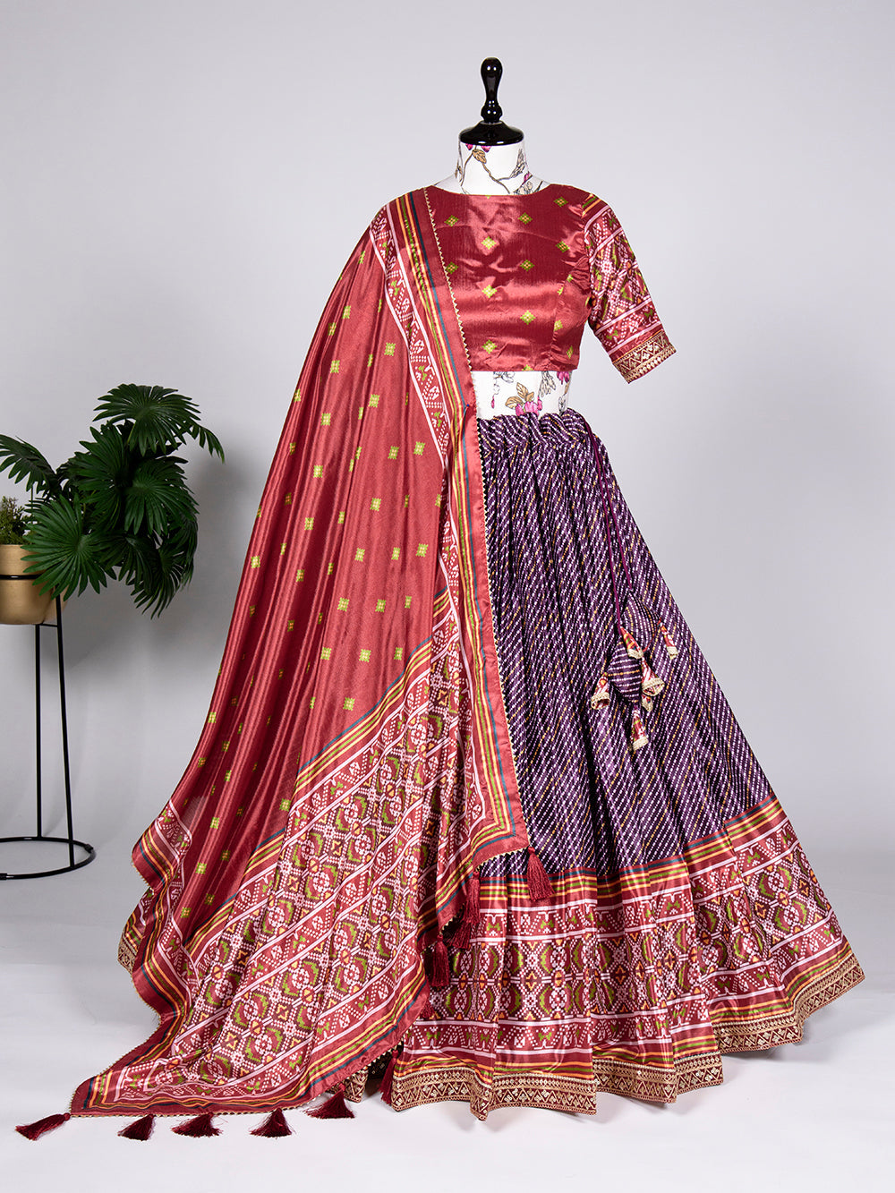 Wine Color Haydrabadi Patola Print and Sequins Embroidery Chinon Lehenga Choli Secondary image