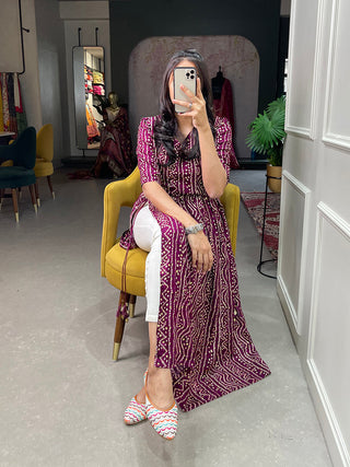 Wine Color Foil and Printed Pure Cotton Kurti Clothsvilla
