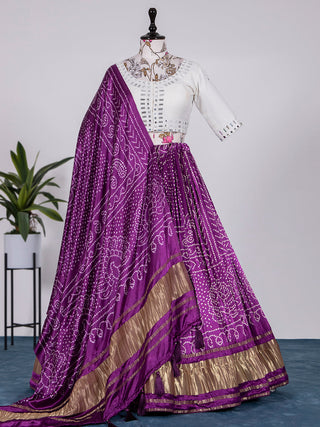 Wine Color Digital Bandhej Printed Pure Gaji Silk Lehenga Choli Clothsvilla