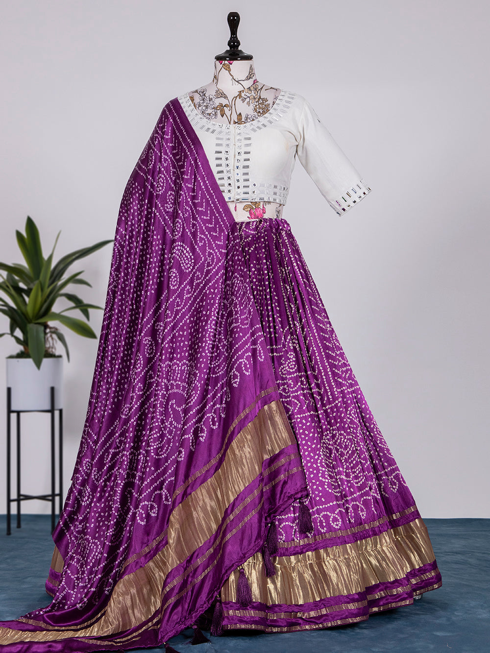 Wine Color Digital Bandhej Printed Pure Gaji Silk Lehenga Choli Clothsvilla