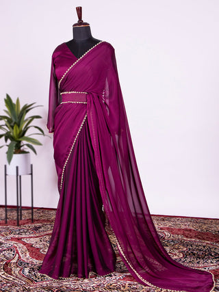 Wine Color Rangoli Silk Saree With Pearl Lace Border Clothsvilla