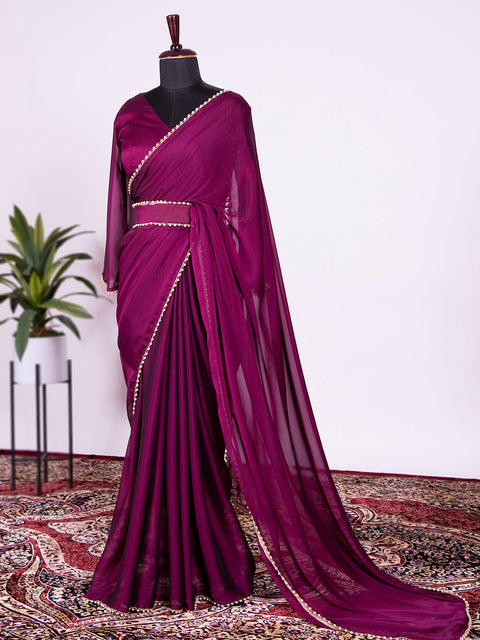 Wine Color Rangoli Silk Saree With Pearl Lace Border Clothsvilla Main image