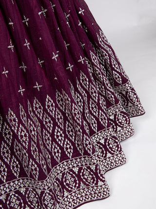 Wine Color Sequins Embroidery Work Neem Silk Lehenga Choli ClothsVilla.com