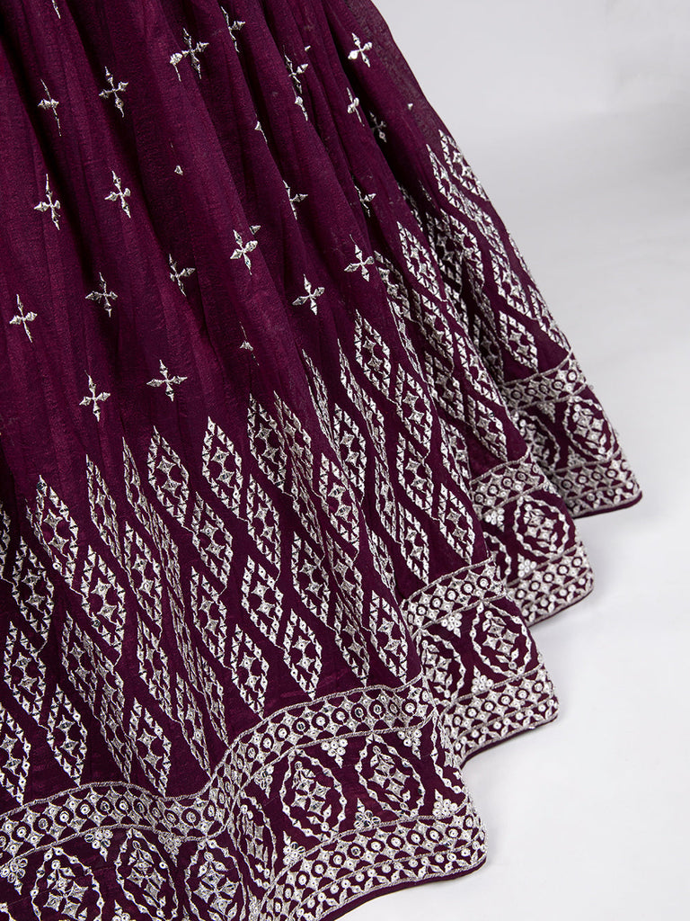 Wine Color Sequins Embroidery Work Neem Silk Lehenga Choli ClothsVilla.com