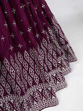 Load image into Gallery viewer, Wine Color Sequins Embroidery Work Neem Silk Lehenga Choli ClothsVilla.com